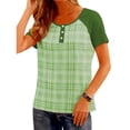 thumbnail image 3 of gbyLJF Women's Printed T-shirts Color Blocked Plaid Summer Tops Short Sleeve Crew Neck Button Pullover Tee Shirts, 3 of 9