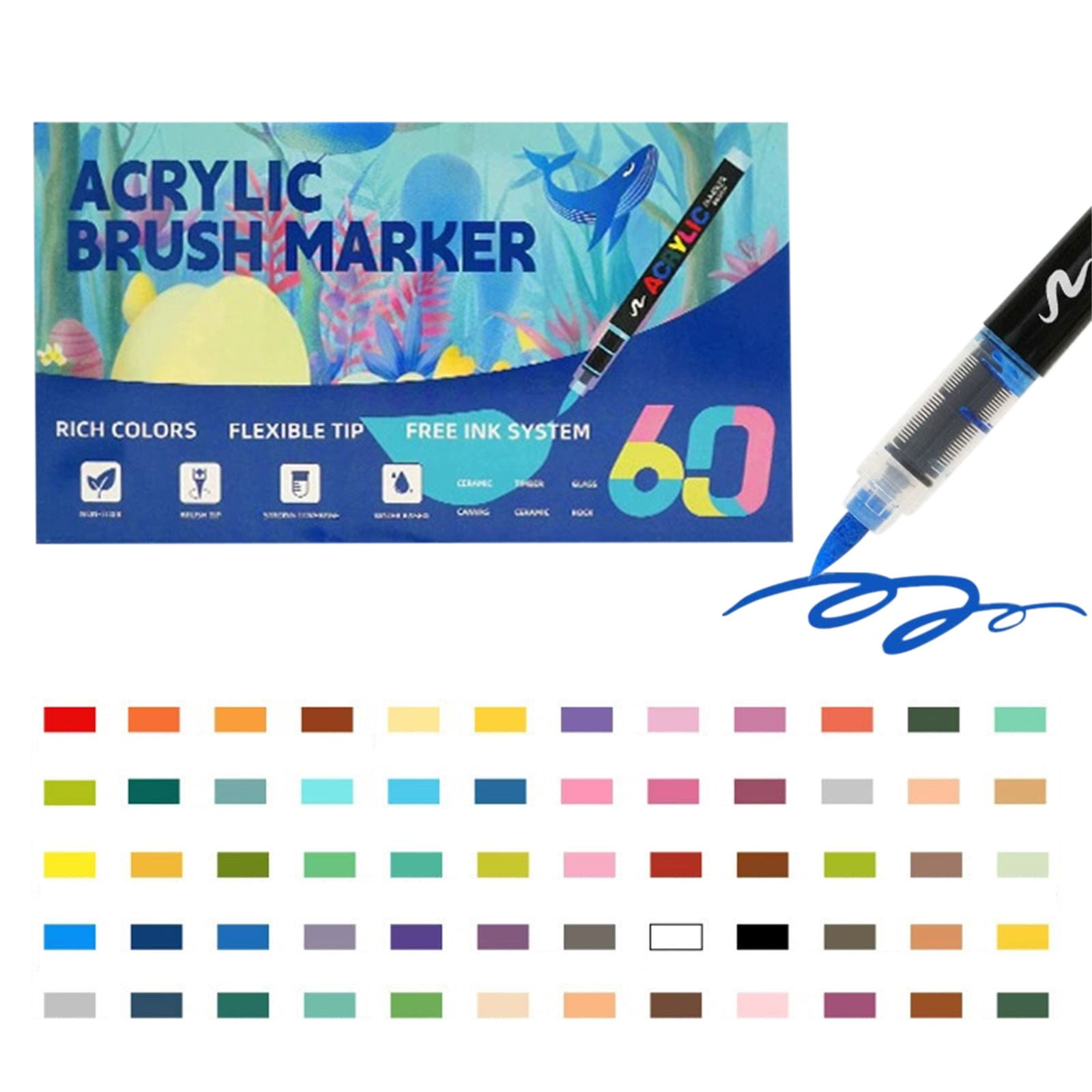 Office Supplies,12-60 Colors Acrylic Marker Pens – Soft Brush Nib Art Markers for Tiles, Glass, Ceramic, and DIY Painting, 3ml Craft Pens