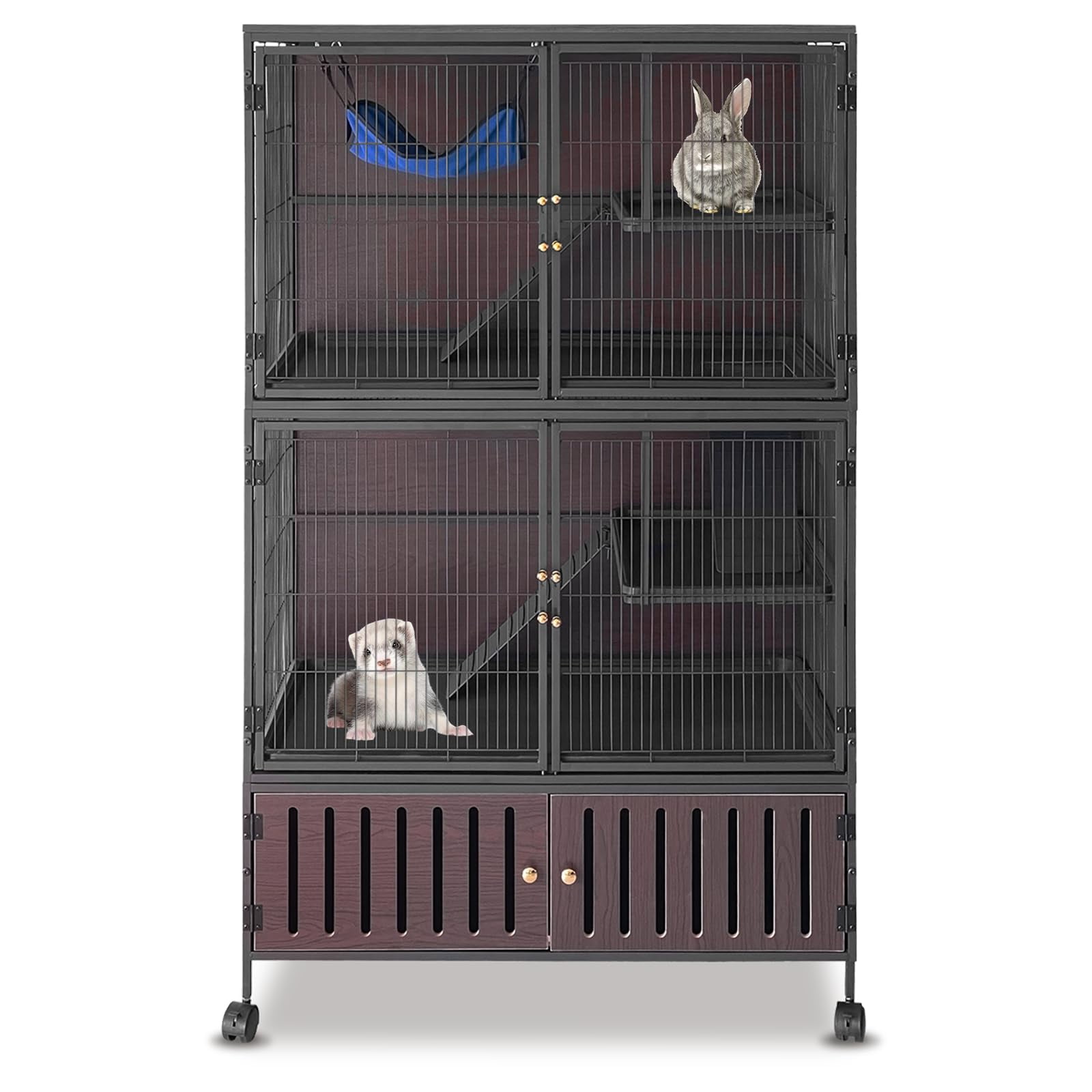 Studyset Metal Ferret Cage,5-Level Rolling Chinchilla Cage,Small Animal Mansion with Hammock,Lockable Storage&Ramps,Pet Crate Furniture,Multi-Species Habitat for Ferret,Chinchilla,Guinea Pig,Pet Rat