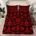 thumbnail image 2 of jejeloiu Vintage Baroque Flower Twin Sheet Sets,Gothic Damask Twin Fitted Sheet,Red Black Flat Sheet For Adults,Microfiber Bedroom Decor,3 Pieces, 2 of 7