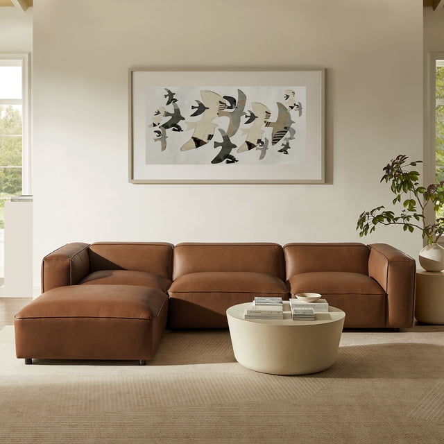 Modway Auren 4-Piece Vegan Leather Modular Sofa Set in Coffee