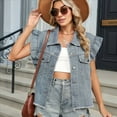 thumbnail image 4 of Chaleco Vaquero con Estampado de Leopardo y Botones para Mujer, Estilo Casual, Chic, con Bolsillos con Solapa y Puños de Madera Azul S, 4 of 10