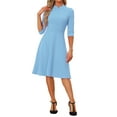 thumbnail image 2 of INSPIRE CHIC Women's Vintage Dress 3/4 Sleeves Stand Collar Office A-Line Dress S Sky Blue, 2 of 6