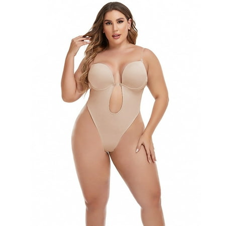 

Fimkaul Women s Shapewear Tummy Control Bodysuit Plus Size For Plus Size Backless Built In Bra Seamless With Open Crotch Body Shaper M