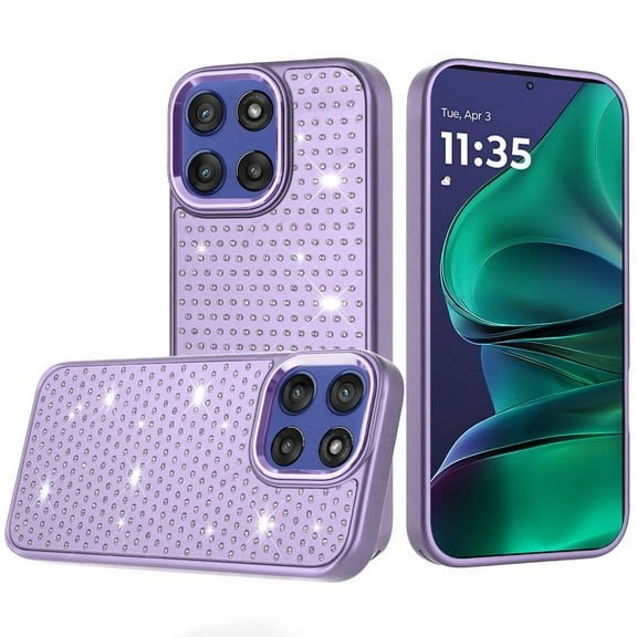 For Moto G Stylus 5G 2026/2025 Beautiful Diamond Metallic Design Metal Chrome Edged Hybrid - Purple