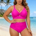 thumbnail image 4 of Women Plus Size Two Piece Set Swimwear Sleeveless Bikini Set Solid Color Camis Top Comfortable Fit Beachwear Hot Pink,4Xl, 4 of 5