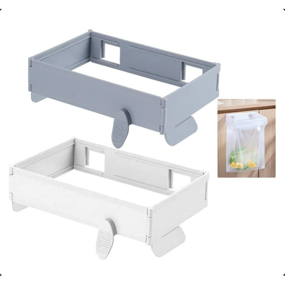 2-Pack Foldable Trash Bag Holder, Adhesive Mounted Plastic Bag Dispenser Rack for Cabinet Door Kitchen Bathroom Under Sink Storage