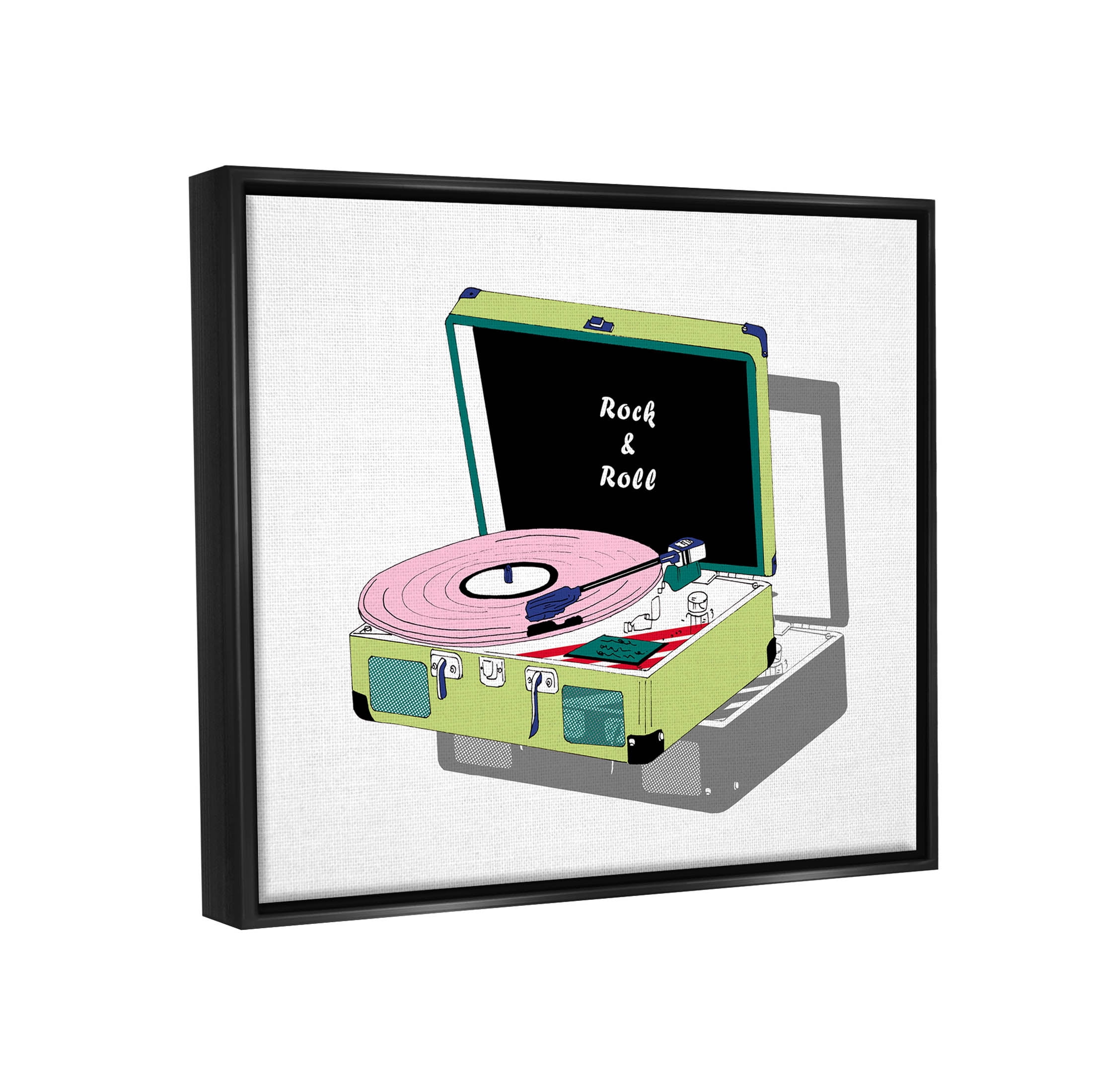 Stupell Industries Rock & Roll Vintage Record Player Graphic Art Jet Black Floating Framed Canvas Print Wall Art, Design by Melissa Wang