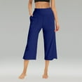 thumbnail image 2 of Women's Pants Yoga Wide Leg Capris High Waist Capris Pants Soft with Pockets Blue Womens Trousers XXXL, 2 of 6