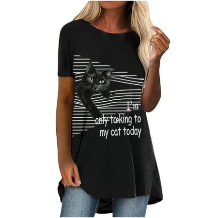 

kakina CMSX Plus Size top Clearance Women Printed Short Sleeve Pullover Blouse T-shirt Tops