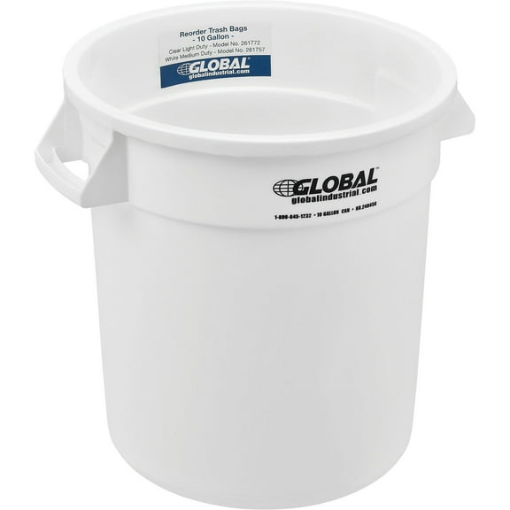 Global Industrial Plastic Trash Can - 10 Gallon White