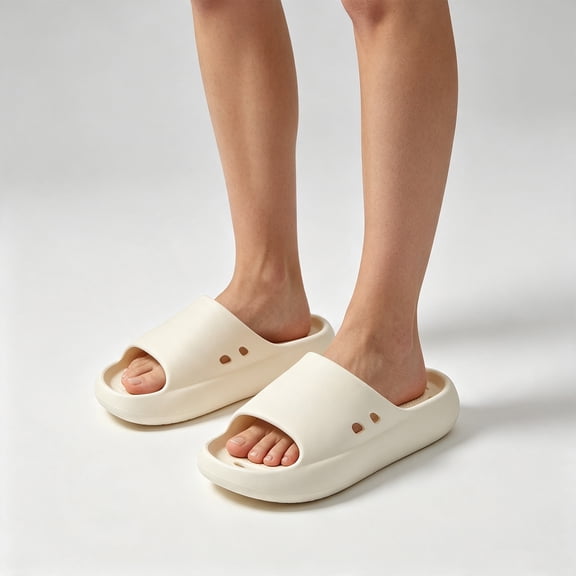 Women's Bathroom Slippers Quick Dry Shower Shoes Non-Slip EVA House Slides with Arch Support Waterproof Open Toe Sandals for Home Pool Beach Gym Wide Fit (White, 38)