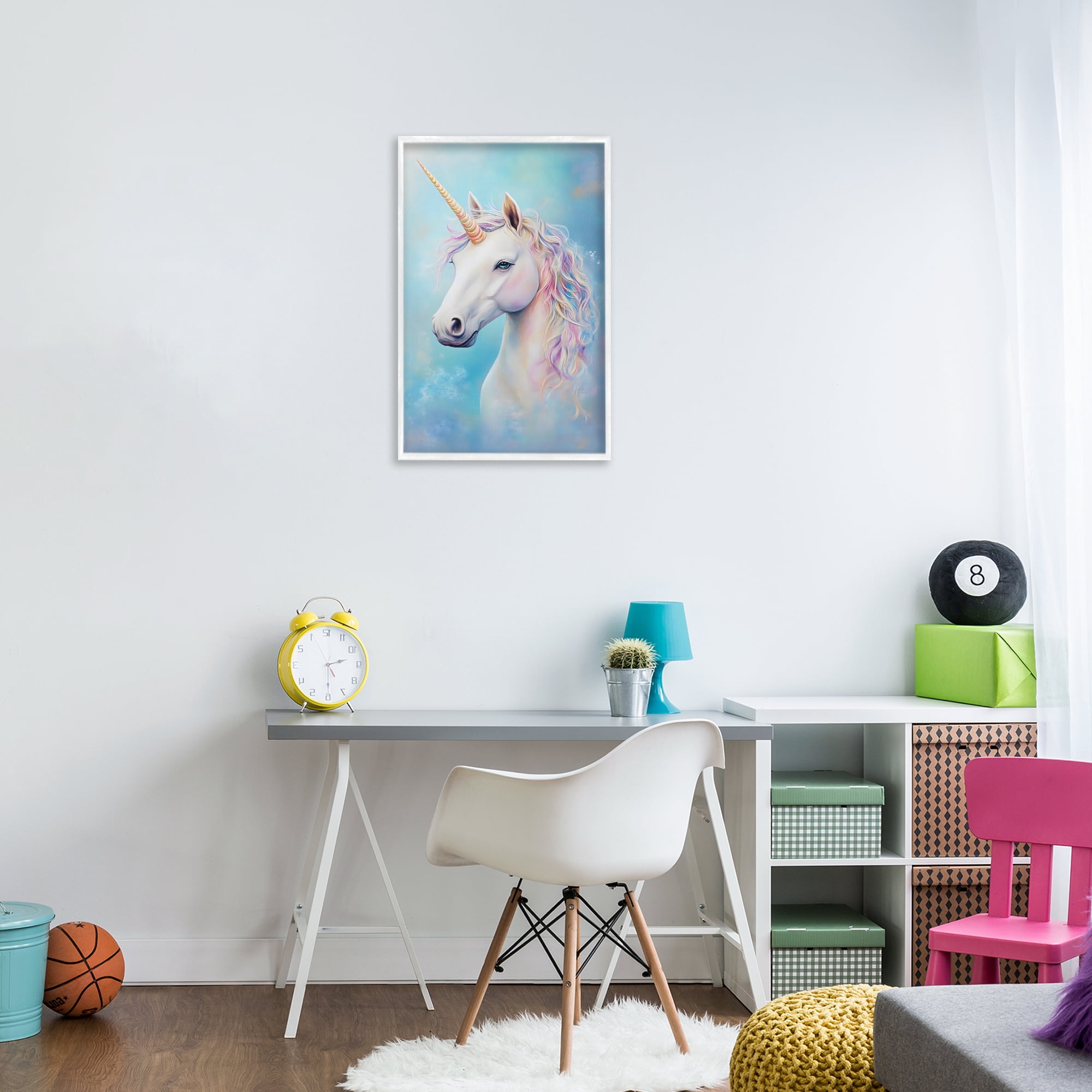 Stupell Industries White Unicorn on Blue White Framed Giclee Art, design by Creative Studio