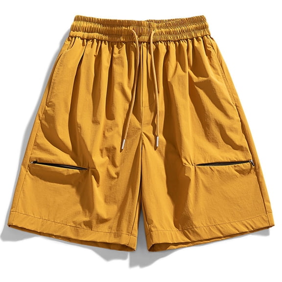Besolor Summer Workout Shorts for Men Wide Leg Drawstring Elastic Waist Lightweight Casual Athletic Running Knee Length Shorts(X-Large,Yellow)