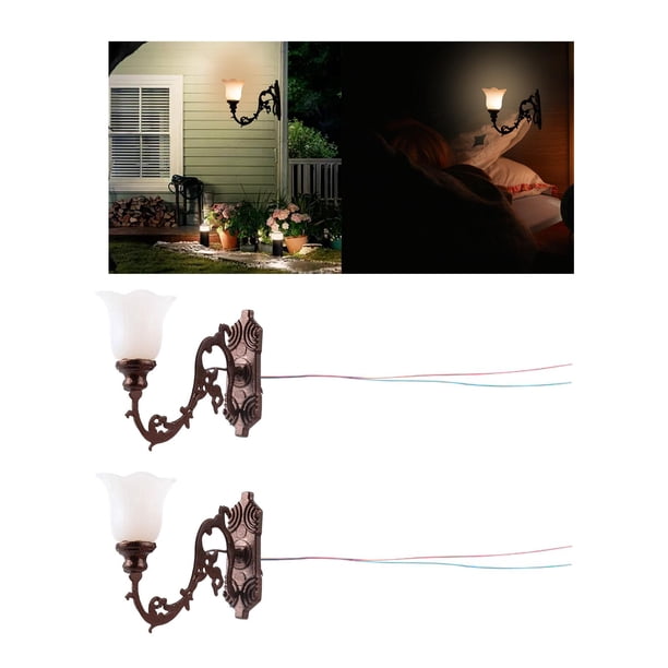 2 candelabros de pared LED para casa de muñecas, Mini farola en miniatura, modelo de construcción, mesa de arena, decoración de simulación, Mini lámpa estilo E Hugo Lámparas de pared