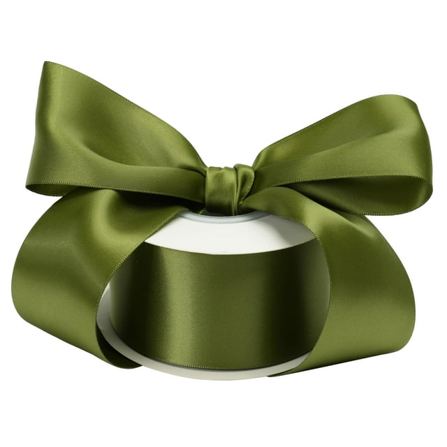 Cinta decorativa DINDOSAL, color verde musgo, satén, rollo de 5 cm y 23 m
