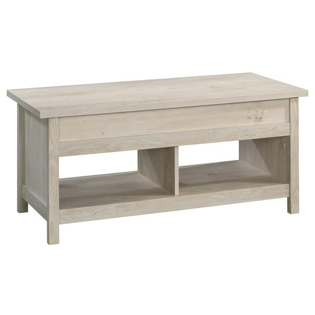 Pemberly Row Table Basse Relevable avec Rangement Caché et Étagères Ouvertes, Châtaignier Blanchi