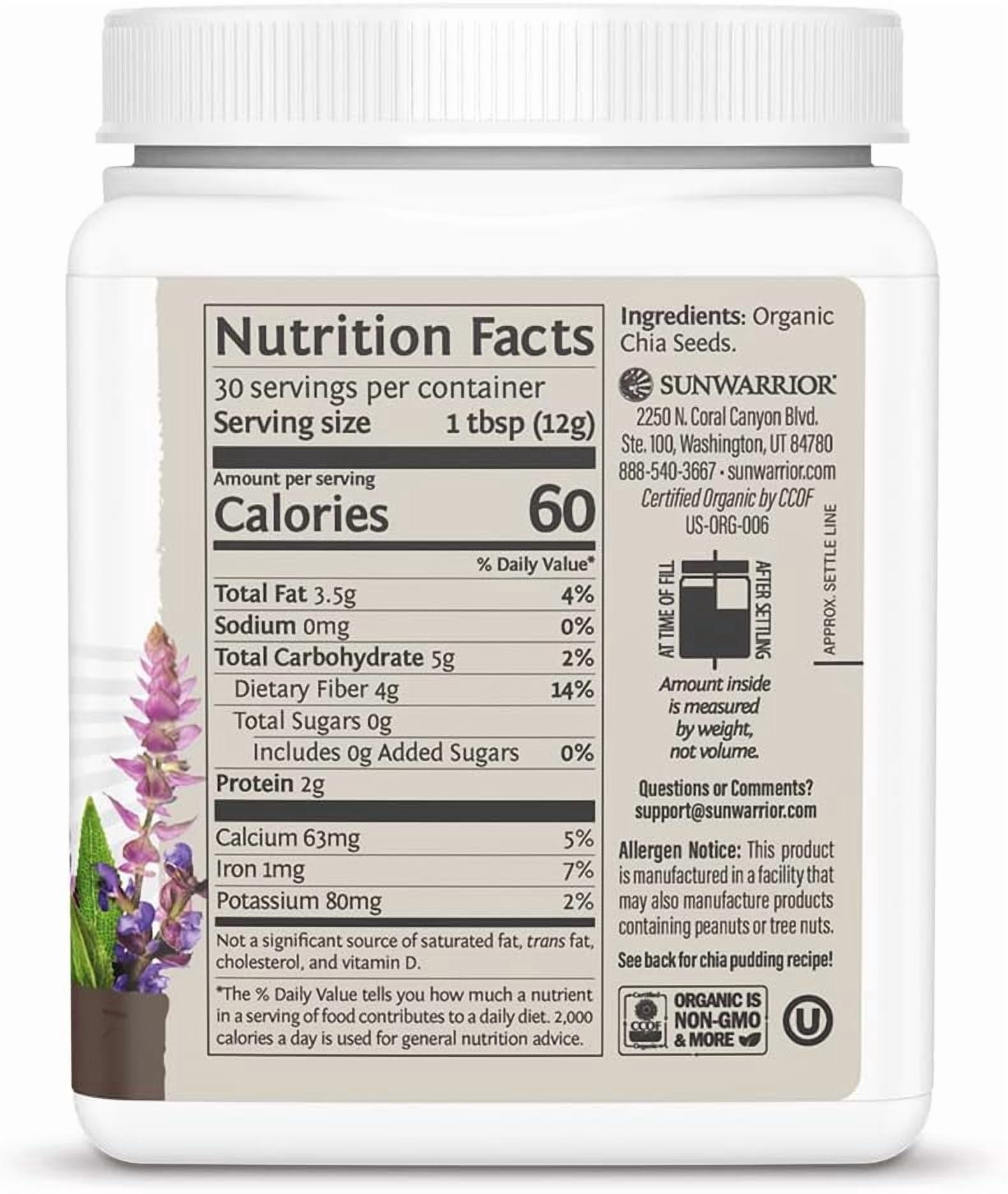 (2 pack) Sunwarrior Organic Chia Seeds, Non-GMO, Keto, Vegan, Superfood, 360g Tub (30 Servings)