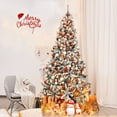 thumbnail image 1 of Patiojoy 9 FT Snow Flocked Christmas Tree Hinged Pine Tree with Solid Metal Stand, 1 of 10