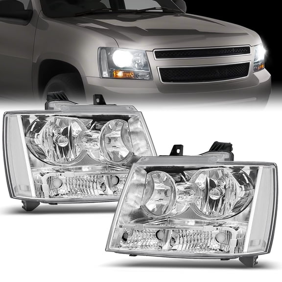 Nilight Headlight Assembly for 2007 2008 2009 2010 2011 2012 2013 2014 Chevy Avalanche Tahoe Suburban 1500 2500 Replacement Headlamp Bumper Lamp Set Chrome Housing Clear Reflector