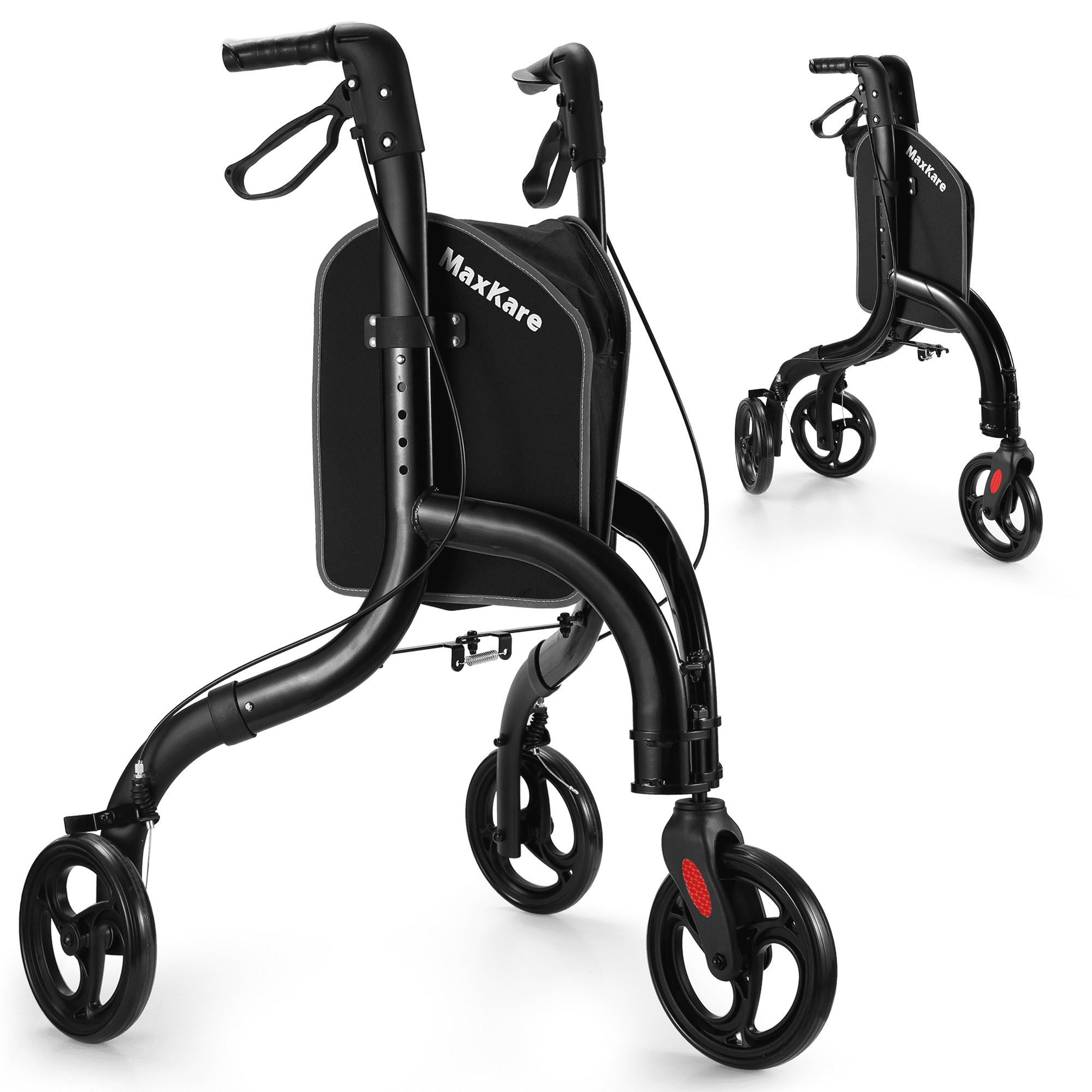 Condition photo showing New/Like New for maxkare 3-wheel walker for seniors foldable rollator walker with 8'' wheel lightweight, 300lbs weight capacity, height adjustable, black