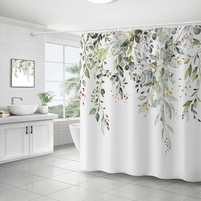 Cortina de baño, cortina de ducha de plantas verdes, impermeable y a prueba de moho, impresión digital 3D, partición de cortina de baño de bosque, no requiere perforación, xtl790, 180*180
