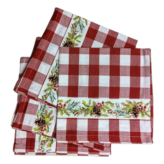 HOLLY VINE Red Check Christmas Napkins, Set of 4, by The Country House