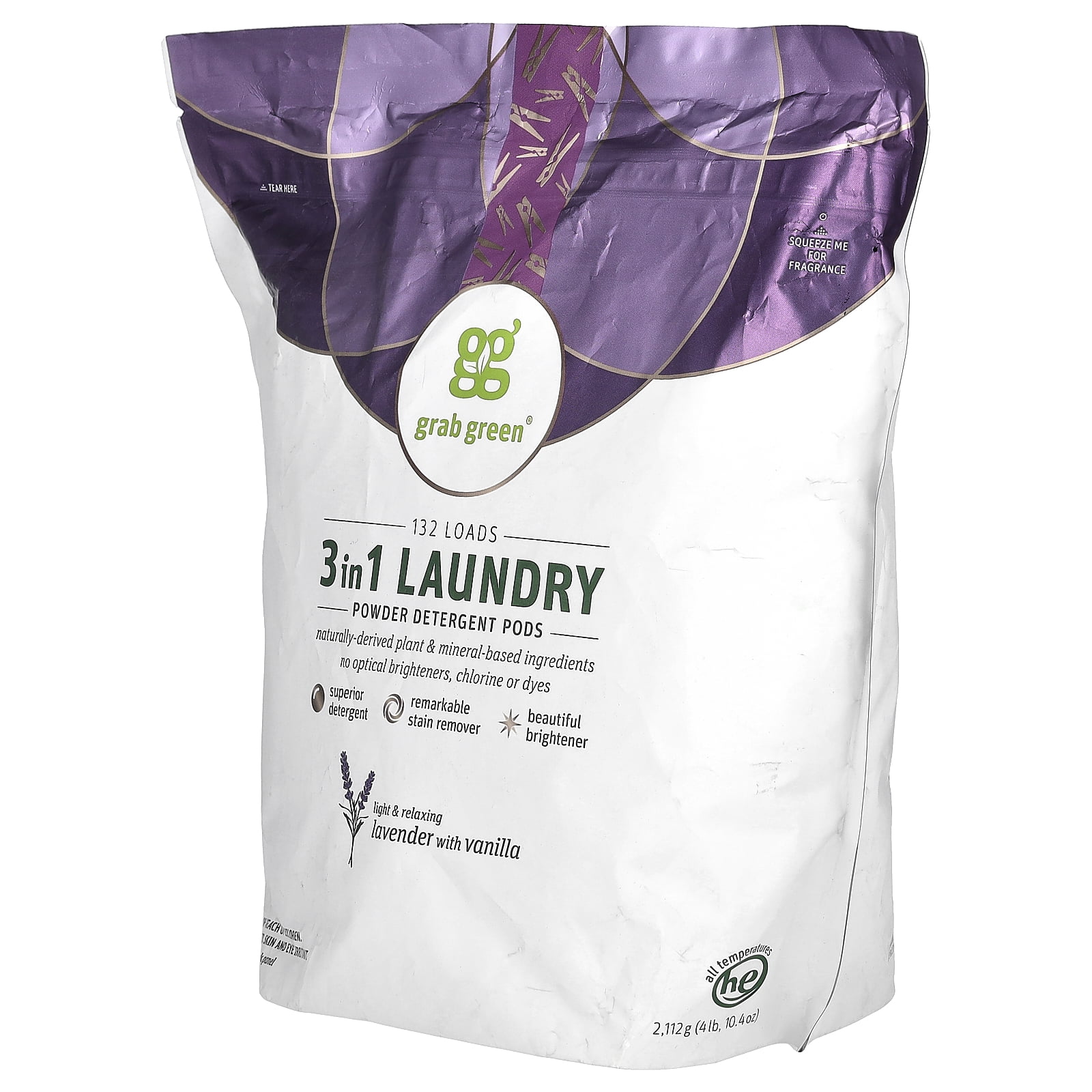 Grab Green 3-in-1 Laundry Pods, 132 Count, Lavender Vanilla, Plant