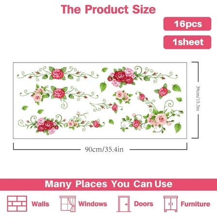 Flower Vines Wall Stickers Peel and Stick Wall Decals Removable Vinyl Colorful Wall Sticker for Living Room Bedroom Nursery Wall Decorations Home Indoor Door Wall Art Decor