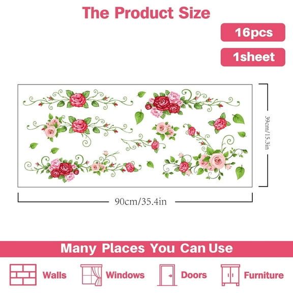 Flower Vines Wall Stickers Peel and Stick Wall Decals Removable Vinyl Colorful Wall Sticker for Living Room Bedroom Nursery Wall Decorations Home Indoor Door Wall Art Decor