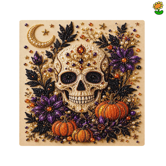 Spooky Halloween Skull Pearl Art DIY Kit, 3D Special Shape Bead Diamond Painting, Halloween Decor & Summerween Decor,Framed Canvas Gothic Room Decor, Beginner DIY Holiday Party Gift