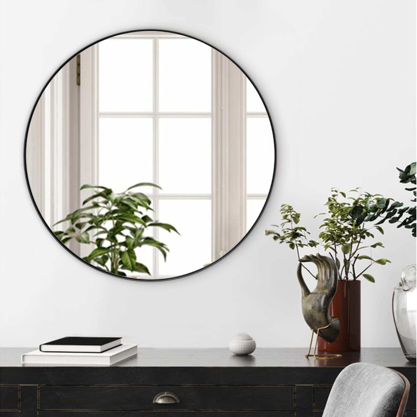ANDY STAR Round Wall Mirror, 30 Inch Black Circle Mirror For Bathroom