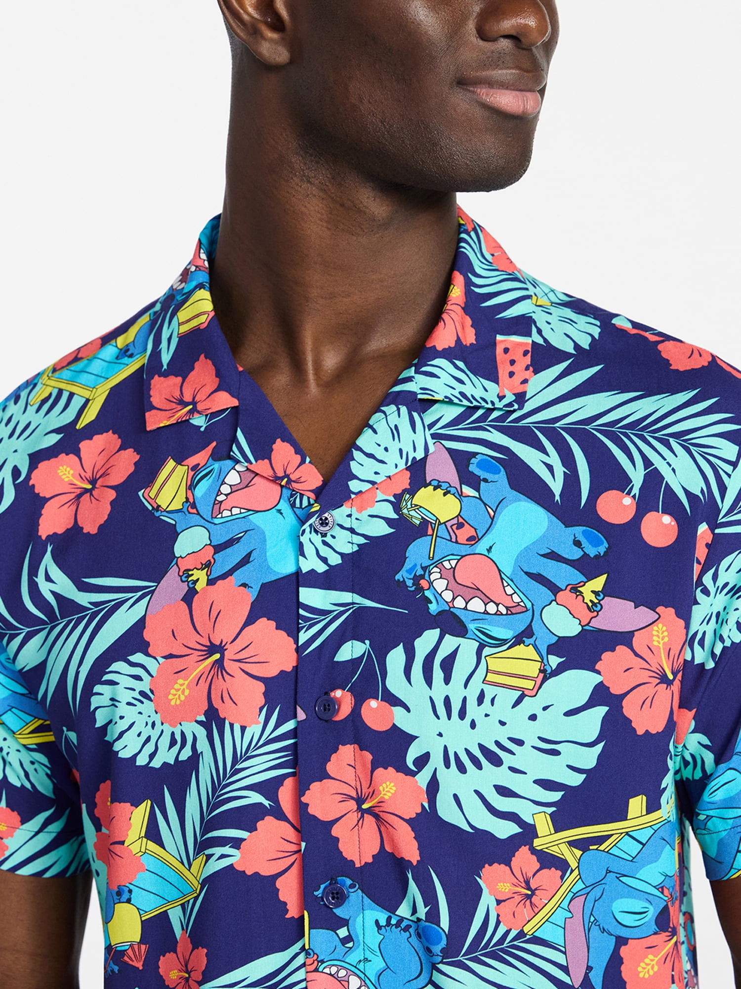 Lilo & Stitch Men's and Big Men's Graphic Button-Up Shirt, Sizes XS-5XL