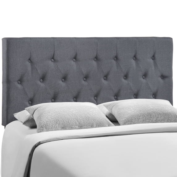 Modern Contemporary Queen Size Headboard, Grey Fabric