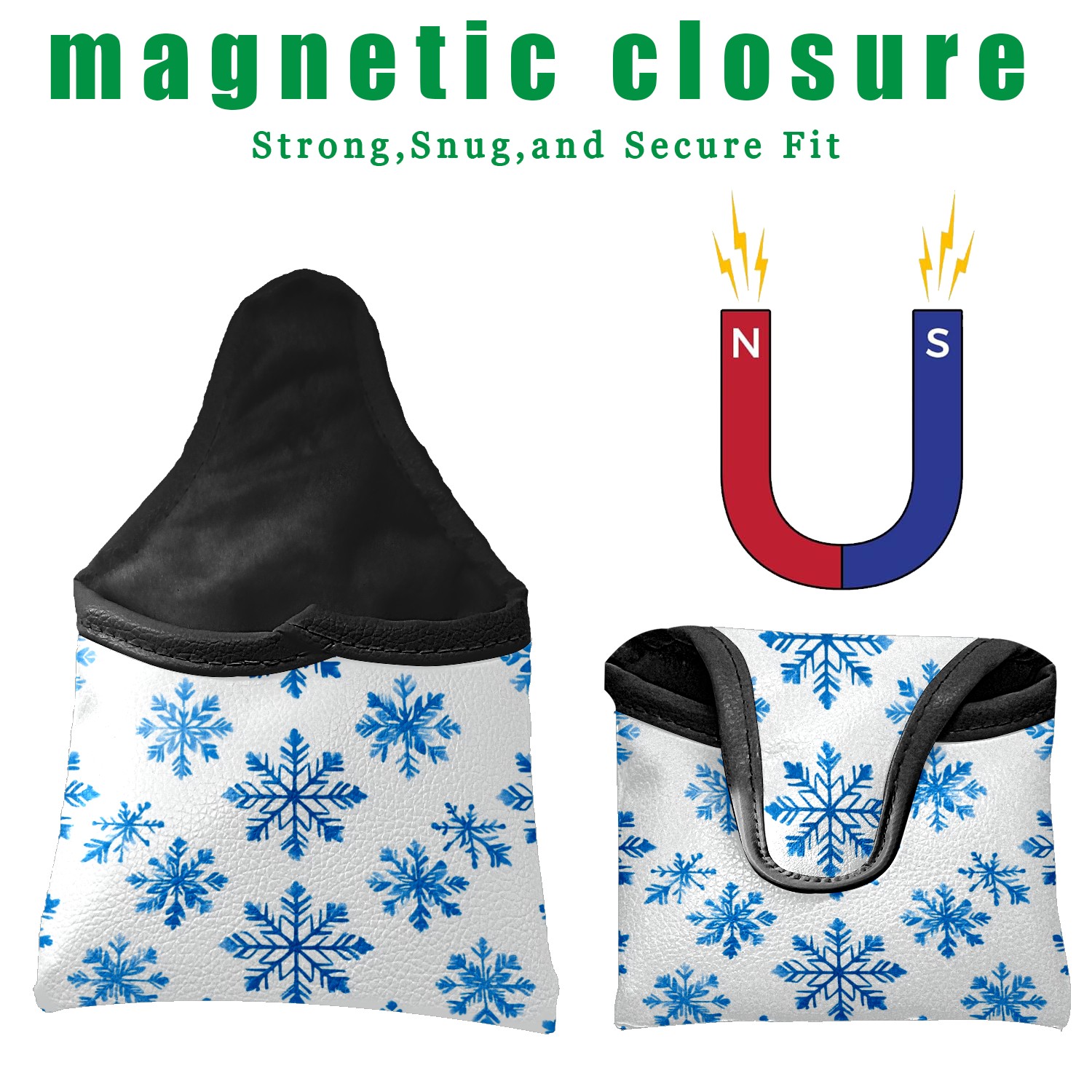 Golf Mallet Putter Cover Premium Leather Golf Putter Head Cover with Magnetic Closure Golf Cover for Men and Women Snowflake