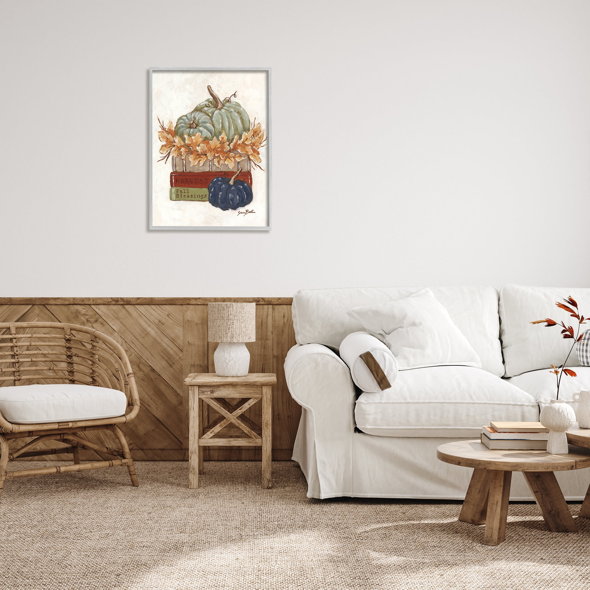 Stupell Industries Fall Blessings Pumpkins Botanical & Floral Painting Gray Framed Art Print Wall Art, 24 x 30