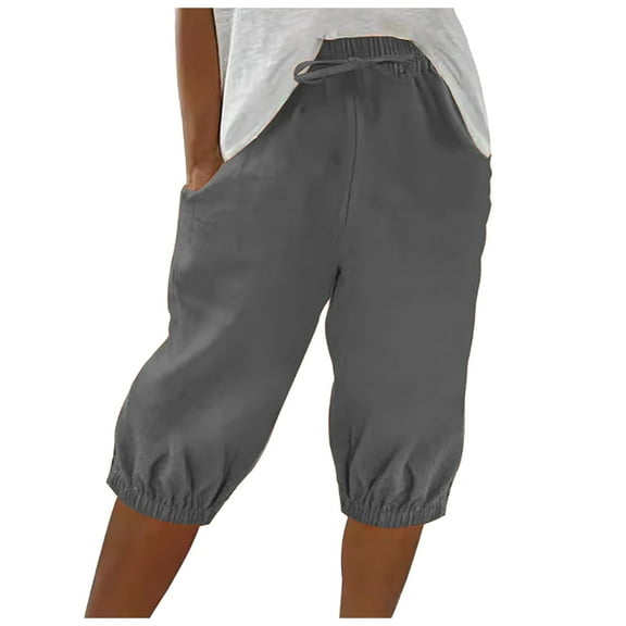 Women's Casual Pants Stretchy Comfortable Elastic Waist Soft Fabric Trendy Capris with Large Pockets