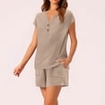 thumbnail image 5 of Lumtrix Womens Henley 2 Piece Short Set Summer 2026 Lounge Summer Beach Airport Travel Vacation Outfits Matching Sweatsuit with Pockets Khaki S, 5 of 7