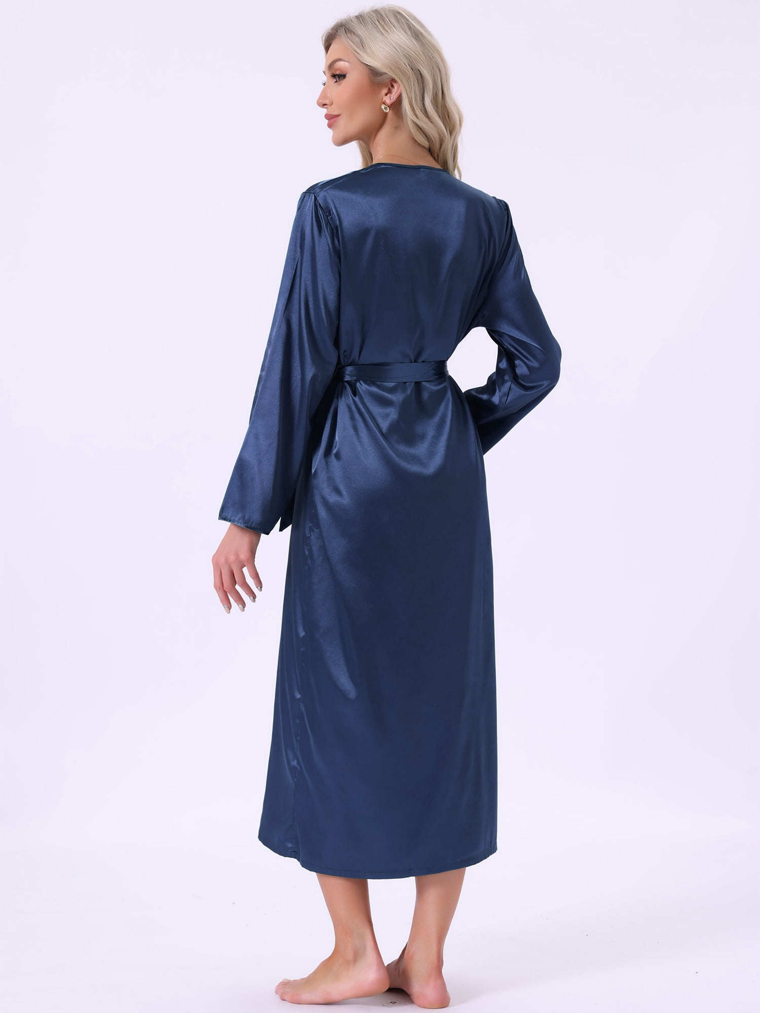 DARING DIVA Women's 2pcs Satin Silky Soft Midi Camisole Robe Set M Blue