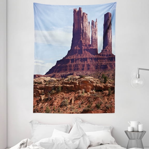 Americana Landscape Decor Tapestry, Famous Monument Valley Grand Canyon Red Rocky Cliffs Usa Arizona Print, Wall Hanging for Bedroom Living Room Dorm Decor, 60W X 80L Inches, Brown, by Ambesonne