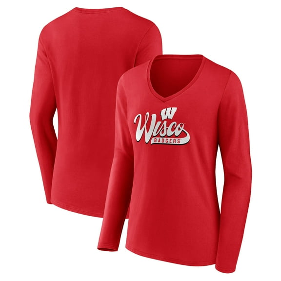 Women's Red Wisconsin Badgers Speed Tested V-Neck Long Sleeve T-Shirt