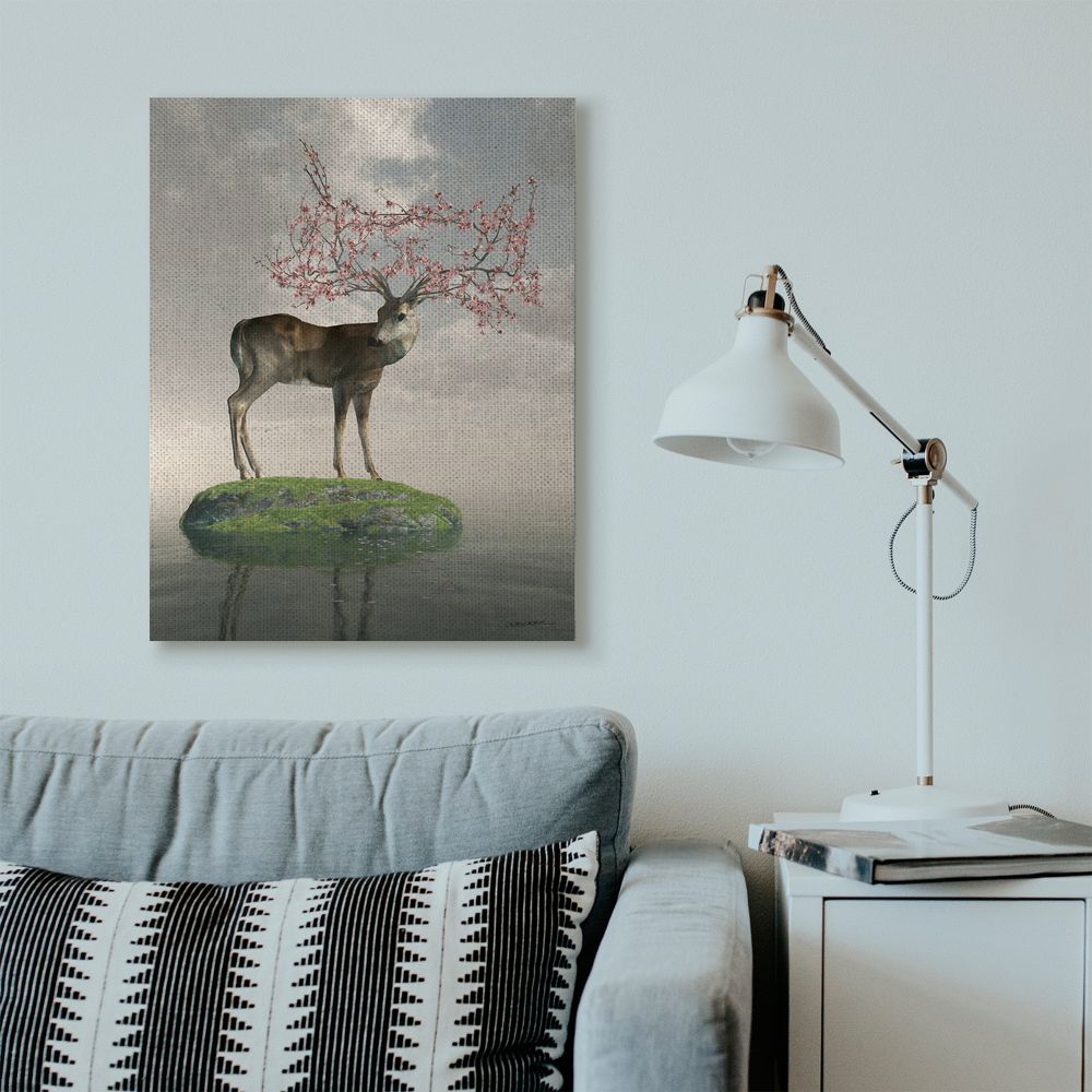 Stupell Industries Deer Tree Island Abstract Animal Design Canvas Wall Art by Cynthia Decker, 30" x 40", Canvas