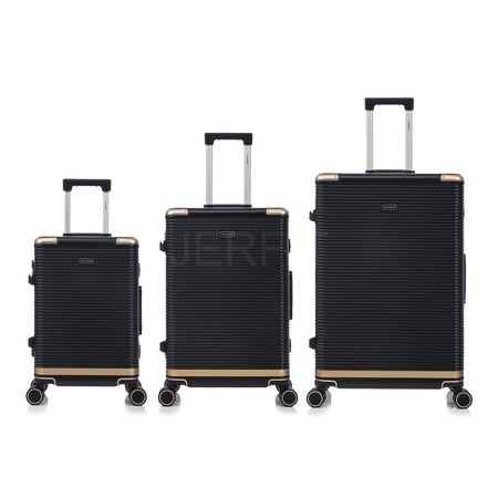 JERFIT 3-Piece Aluminum Frame Hardside Luggage Set with Expandable Spinner Suitcases (20/24/28 Inch) TSA Lock Lightweight PC Travel Baggage Black