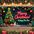 thumbnail image 6 of Neon Light Christmas Banner Christmas Tree Merry Christmas Display Colorful Ornaments Snowflake Pattern Xmas Backdrop for Christmas Party New Year Celebration Holiday Gathering, 6 of 9