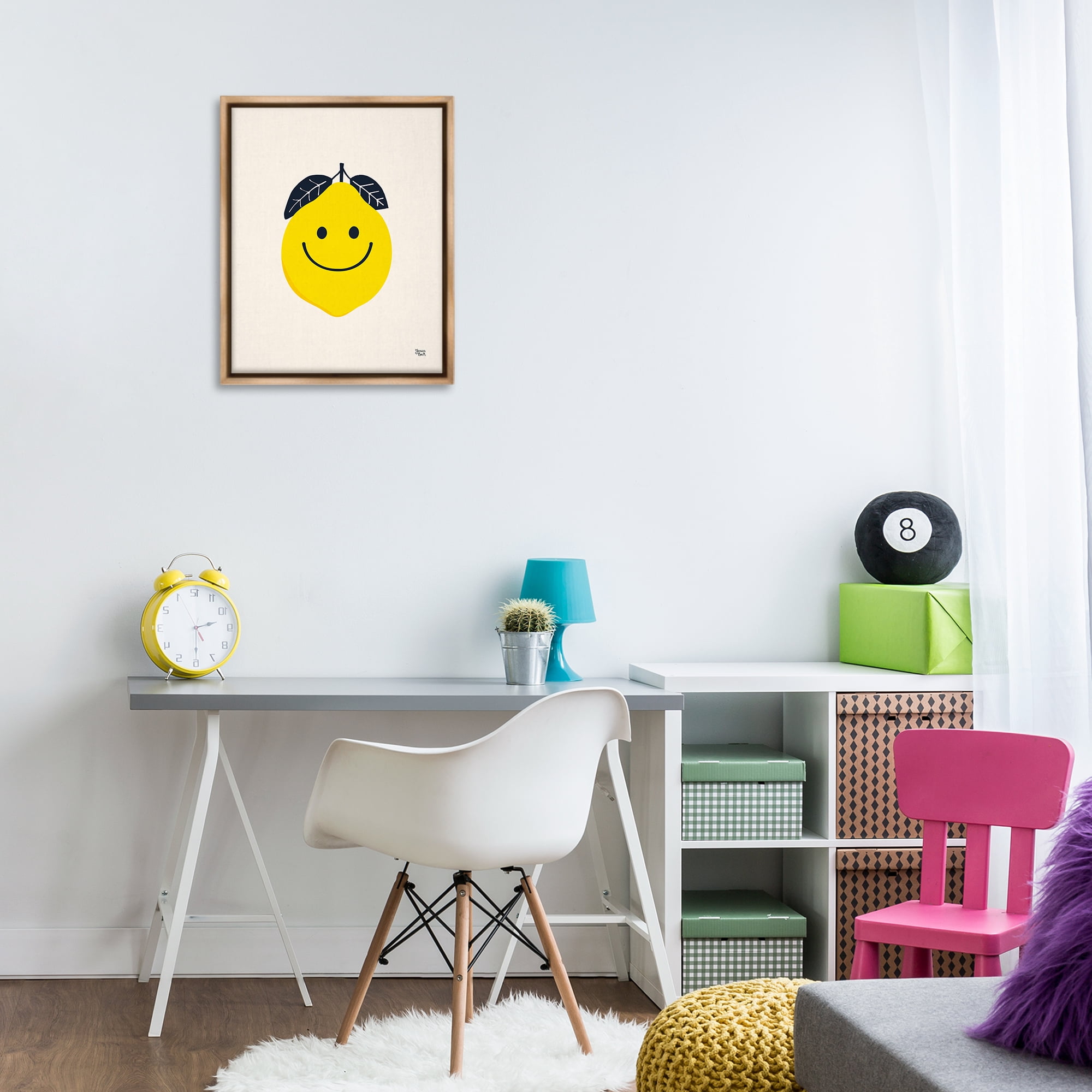 Stupell Industries Happy Lemon Smile Food & Beverage Painting Brown Floater Framed Canvas Art Print Wall Art, 17 x 21
