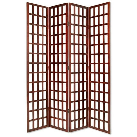 Benzara BM26665 Wooden 4 Panel Foldable Window Pane Screen with Grid Design, Brown