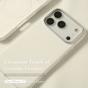 Genuine Leather Case for iPhone 17 Pro (6.3 inch),Premium Litchi Grain Cowhide Cover,2025 New Shockproof & Slim Protective Case with Soft Microfiber Lining,White Fit for MagSafe