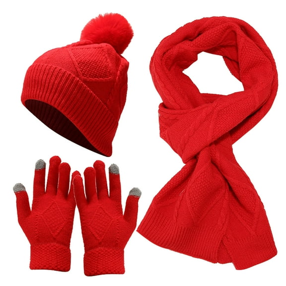 FADAACAI Beanie for Men Women Hat Windproof Warm Hat Adult Gloves Knit Knitted Winter Cycling Sets Skiing Women Men Caps Fleece Lined Beanie Knit Cuffed Cap Red One Size Clearance!