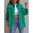 thumbnail image 1 of SEARIPE Women‘s Casual Denim Jacket Frayed Hem Ripped Long Sleeve Jean Jacket With Pockets Pink M, 1 of 6