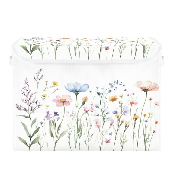 Storage Box With Lid 16.5x12.6x11.8In Foldable Stacked Household Storage Box Watercolor Blue Flowers
